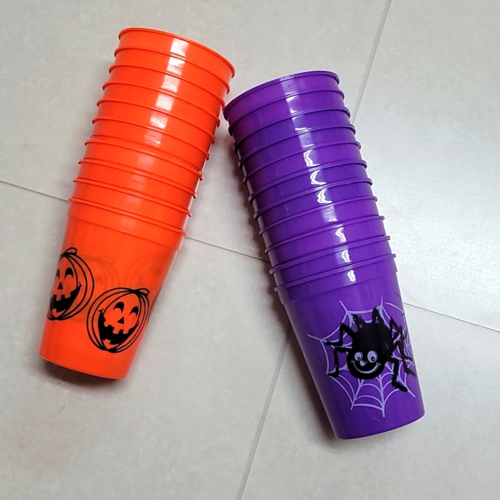 Halloween Party Cups - Set of 10 Orange Pumpkin and 11 Purple Spider Cups